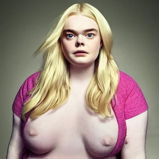 Prompt: photo from my 600 lb life starring Elle fanning as fat obese disgusting pig woman