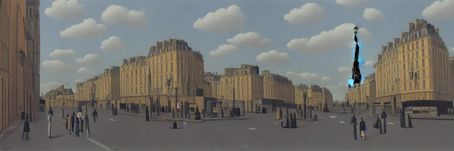 Prompt: paris cityscape oil painting magritte