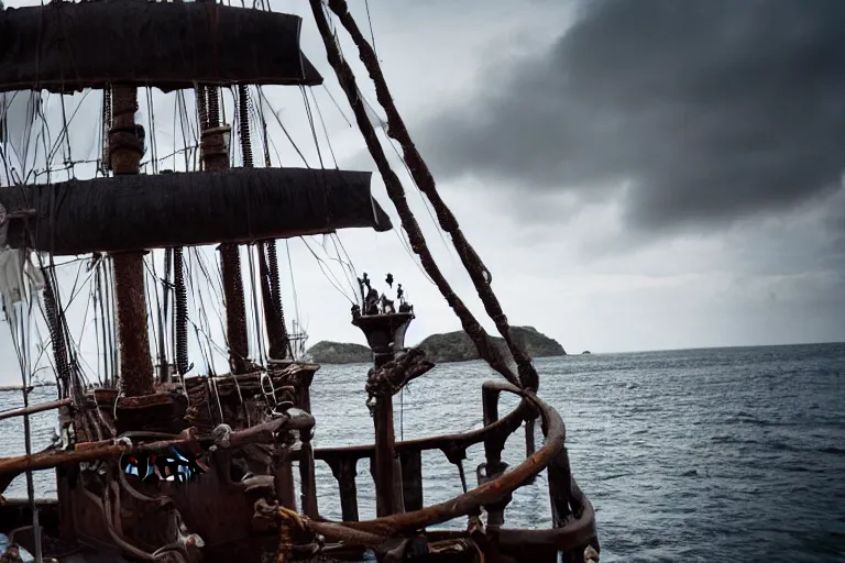 Image similar to closeup product shot kraken rum on an old pirate ship, by emmanuel lubezki