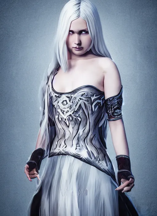 Prompt: An epic fantasy comic book style full body painting of a pale young girl with long straight white hair, she is wearing a chess pattern princess dress, Unreal 5, DAZ, hyperrealistic, octane render, cosplay, RPG portrait, dynamic lighting