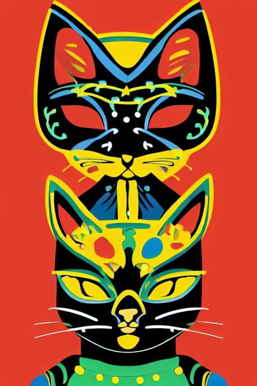 Image similar to Portrait of a cat as a Mexican wrestler in a mask, sticker, colorful, illustration, highly detailed, simple, smooth and clean vector curves, no jagged lines, vector art, smooth