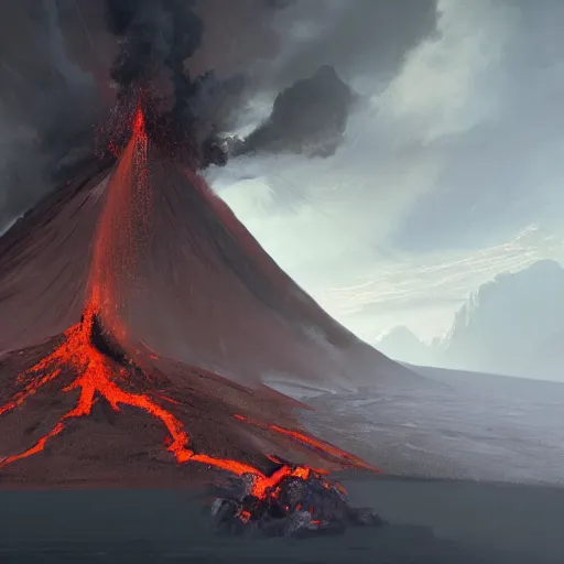 Image similar to volcano, by greg rutkowski, by jean deville, octane render, photorealism