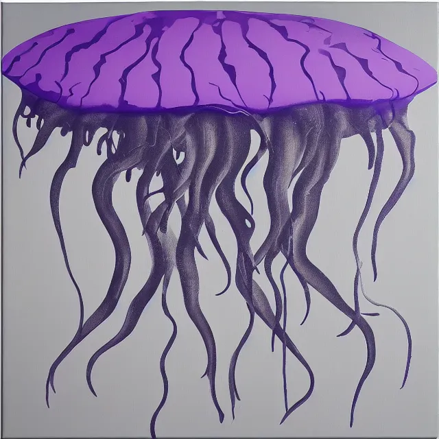 Prompt: violet jellyfish, black fish, stingray, grey coral, depression, neo - expressionism, surrealism, acrylic and spray paint and oilstick on canvas