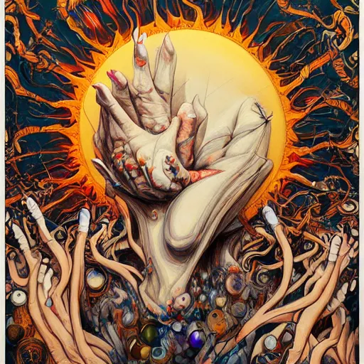 Image similar to a painting of the eyes of the sun by james jean, dark fantasy art, high detail, trending on artstation