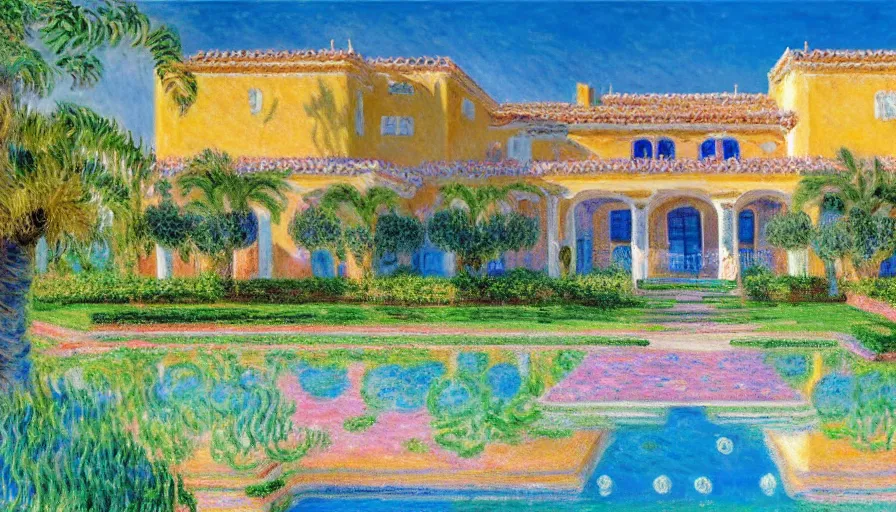 Prompt: a 1 9 9 8 southern spain palace!!! costa blanca, designed by claude monet, bispo do rosario, arnold bocklin, tarsila do amaral and gustave baumann, cheval michael, warm, mediterranean, star, sharp focus, colorful refracted sparkles and lines, soft light, 8 k 4 k