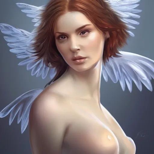 Prompt: female angel character with pretty face, highly detailed, full body, digital painting, artstation, concept art, smooth, sharp focus, illustration