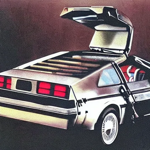 Prompt: a tatoo of delorean from back to the future,