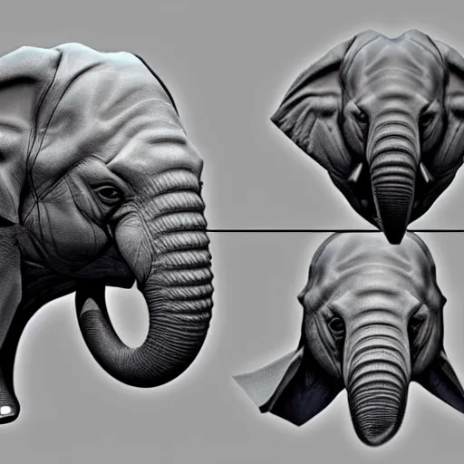 Prompt: a new creature that looks like a combination between an elephant and a dolphin, has a trunk and big ears yet has smooth skin and a dolphin's face , concept art, trending on artstation 3D.
