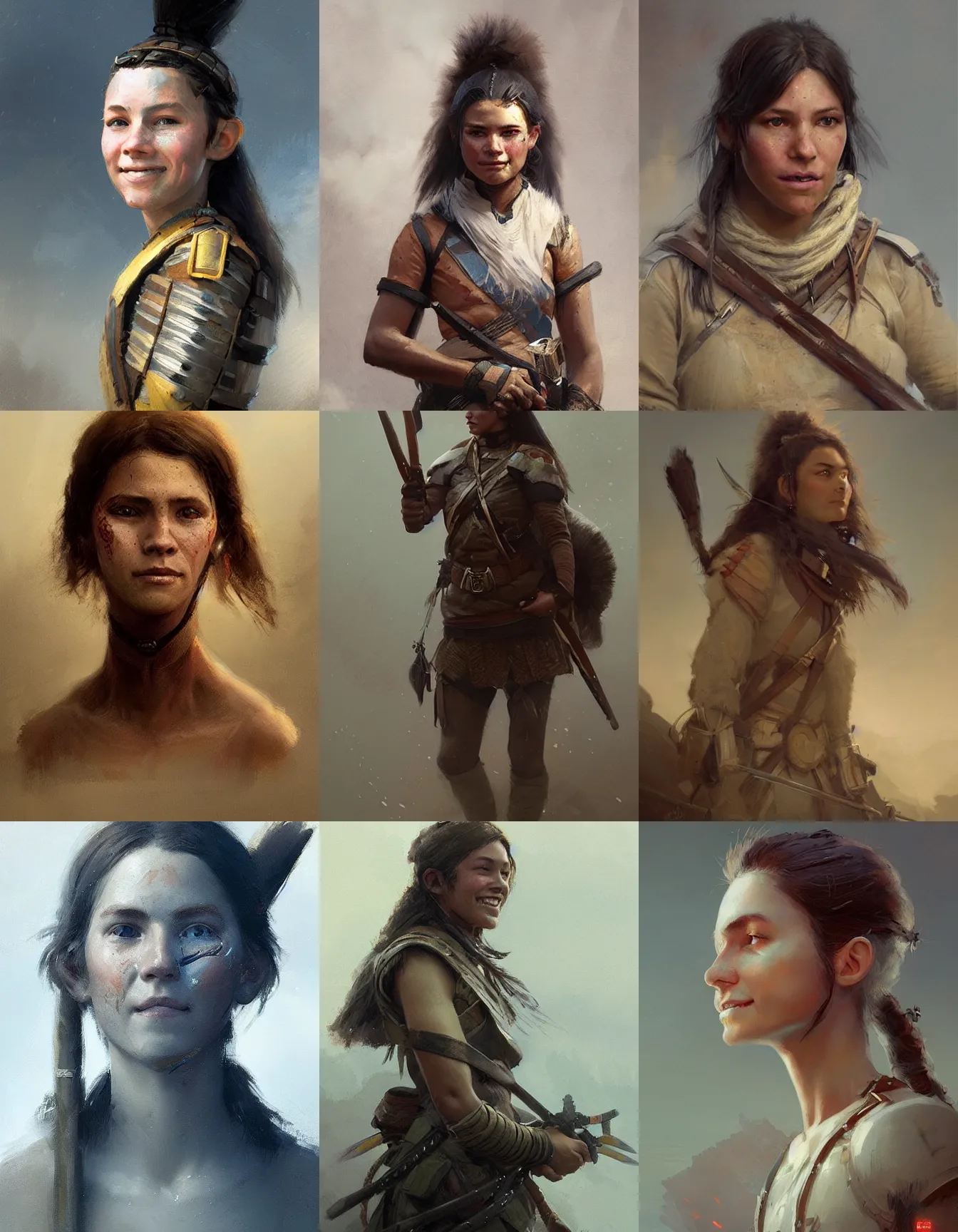 Prompt: young female iroquois soldier, smiling, digital portrait by greg rutkowski, intricate, soft focus, highly detailed, cinematic, epic, artstation