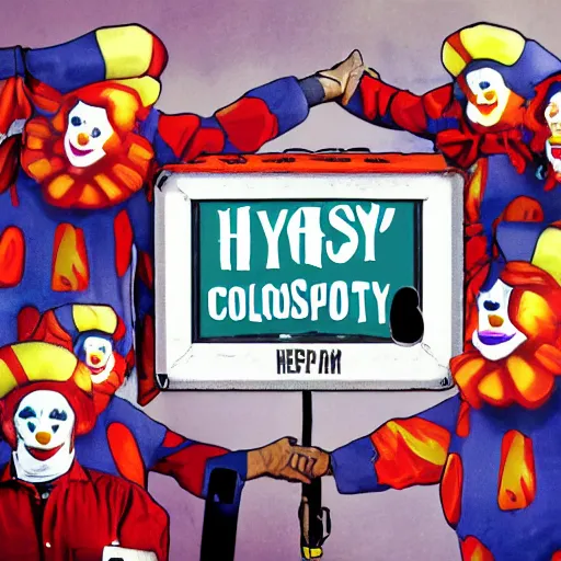 Prompt: capitalist clown hyperreality