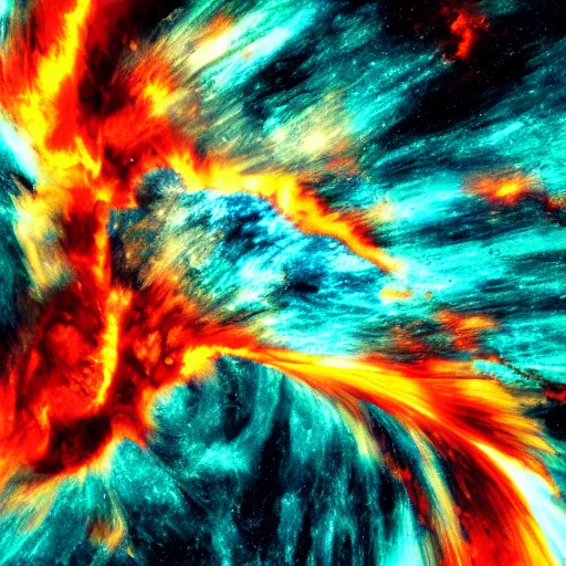 Image similar to crashing waves of colored Plasma in space vortex