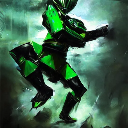 Prompt: green power ranger dragonzord, realistic, ultrahd, jeremy mann painting