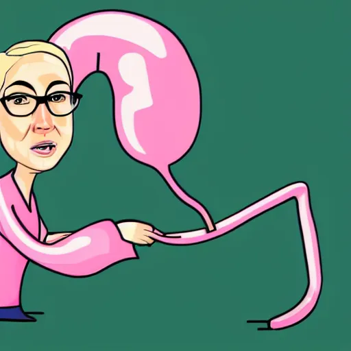 Prompt: pink earthworm with the face of a blonde woman with very short hair and round glasses, sketch, caricature, economist