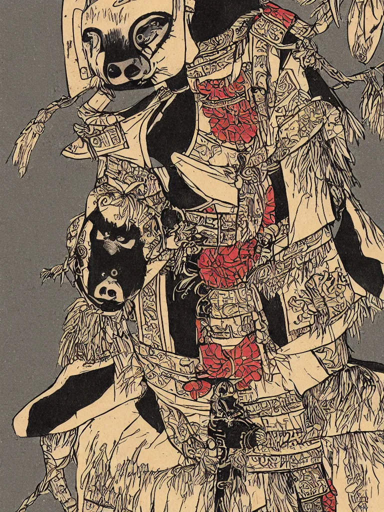 Image similar to graphic novel styled illustration of a sloth, in traditional samurai armor