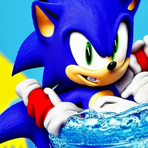 Image similar to sonic the hedgehog slipping in to a water puddle