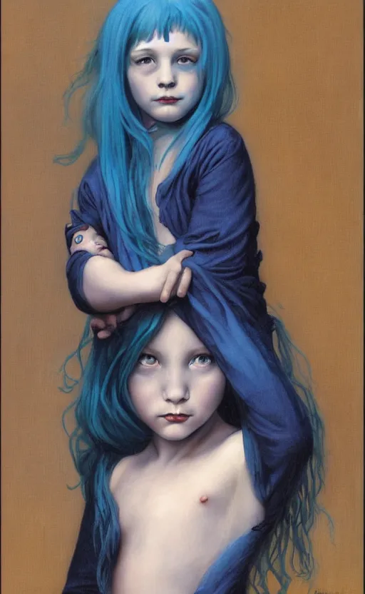 Image similar to little girl with blue hair, by gerald brom