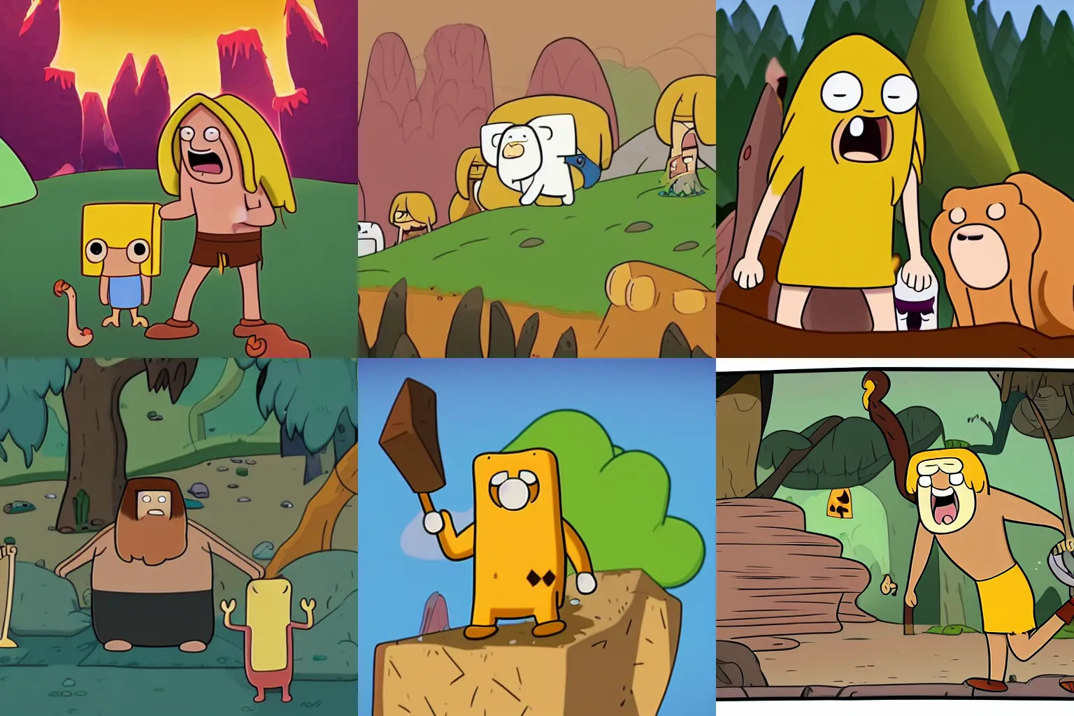 Prompt: A caveman in Adventure Time