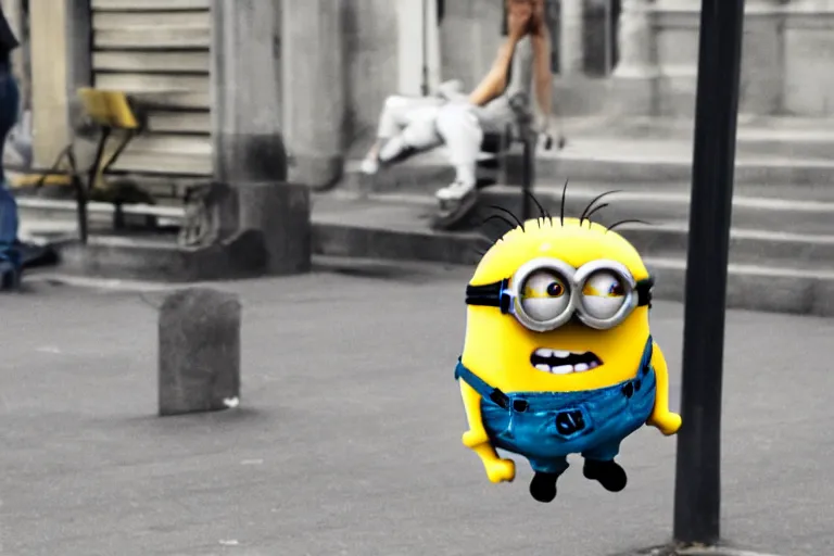 Prompt: minion caught in public