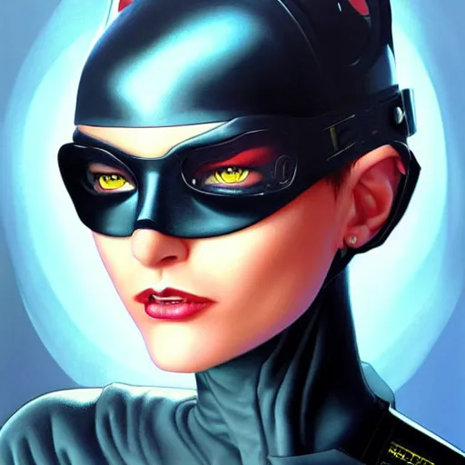 Image similar to lofi cyberpunk catwoman portrait, Pixar style, by Tristan Eaton Stanley Artgerm and Tom Bagshaw.