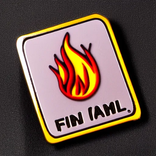 Prompt: a square enamel pin depicting a minimalistic clean illustration fire flames warning label, smooth curves