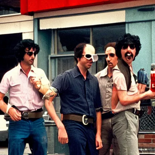 Prompt: comet pizza hostage situation in the style of dog day afternoon cinematic