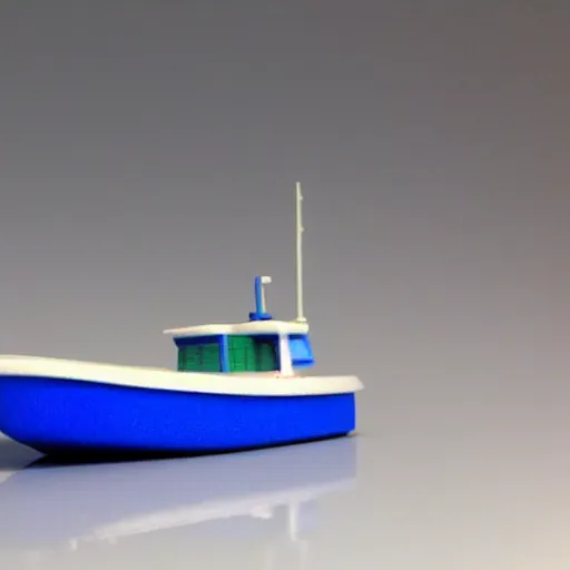 Prompt: 3 d printed benchy boat with 3 d printer, test 3 dprint, plastic boat toy, studio photoshoot