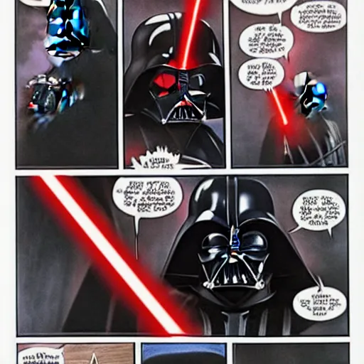 Image similar to Darth Vader with a red lightsabre, destroying his own ship