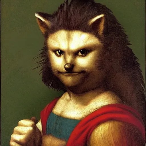 Image similar to sonic the hedgehog painted by leonardo da vinci