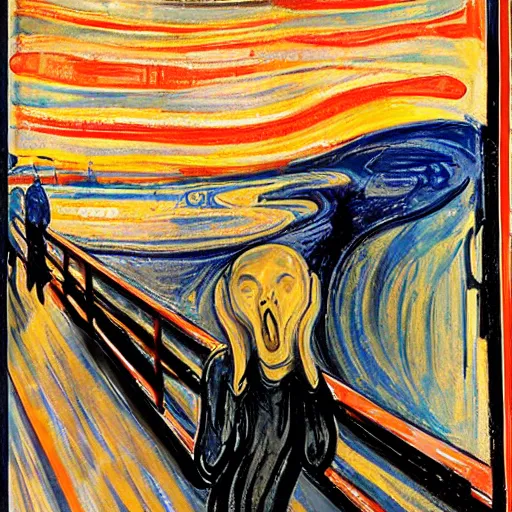 Prompt: visually competent photograph of The Scream in real life, by Richard Estes, 8k