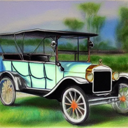 Image similar to a pastel sketch of a ford model t