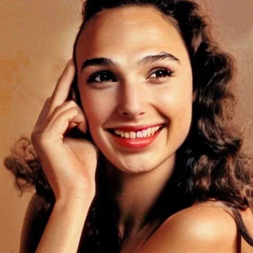 Prompt: gal gadot 1 9 8 0's glamor shots, perm hair