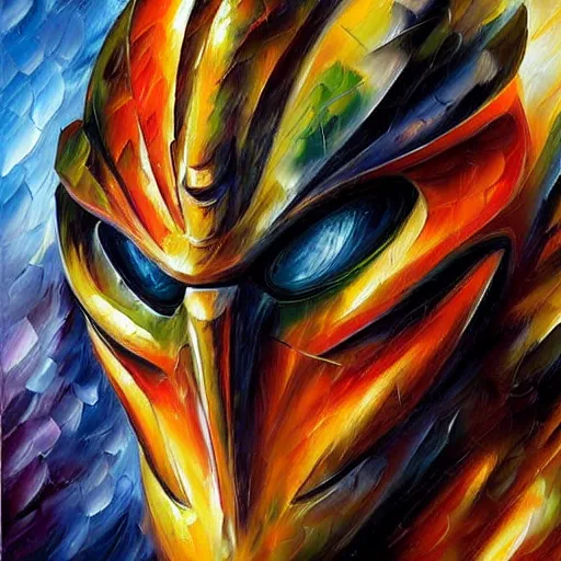 Prompt: portrait painting of The Predator by Leonid Afremov, armor, hyperdetailed!