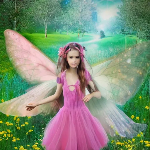 Prompt: photo of fairies in a heavenly meadow