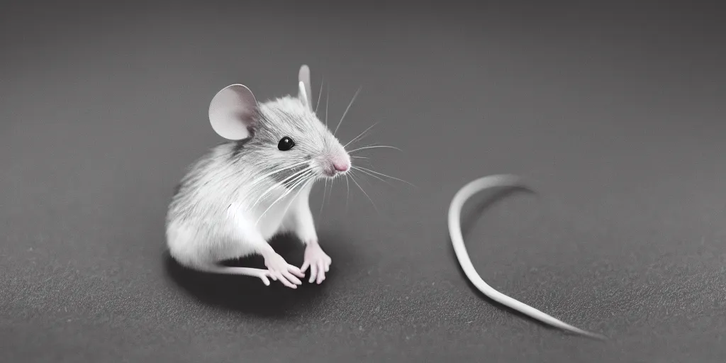 Image similar to a beautiful studio photo of exactly one!!! mouse; 90mm; f/1.4; black and white