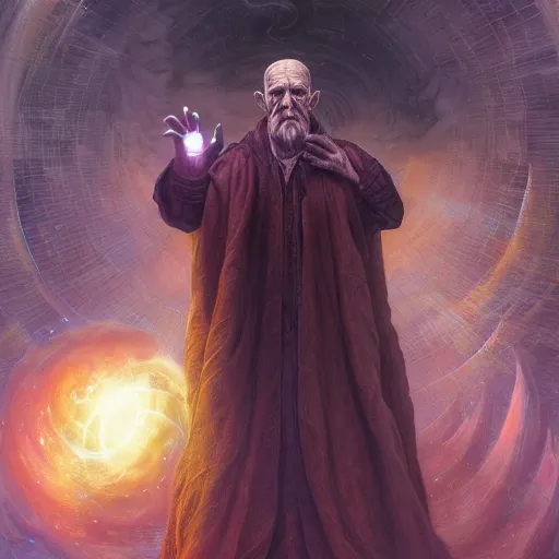 Prompt: the creator of worlds wearing a cloak and holding a holographic planet projection in his hand, detailed, sci - fi, digital painting, artstation, sharp focus, illustration, ominous, artgerm, tomasz alen kopera, peter mohrbacher, donato giancola, joseph christian leyendecker, wlop, frank frazetta