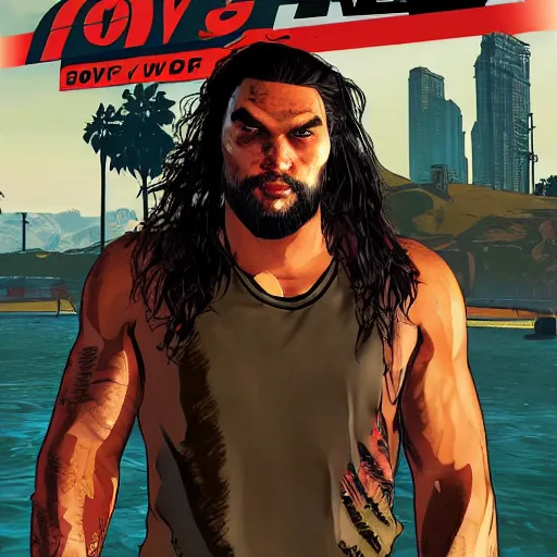 Image similar to jason momoa gta 5 cover art