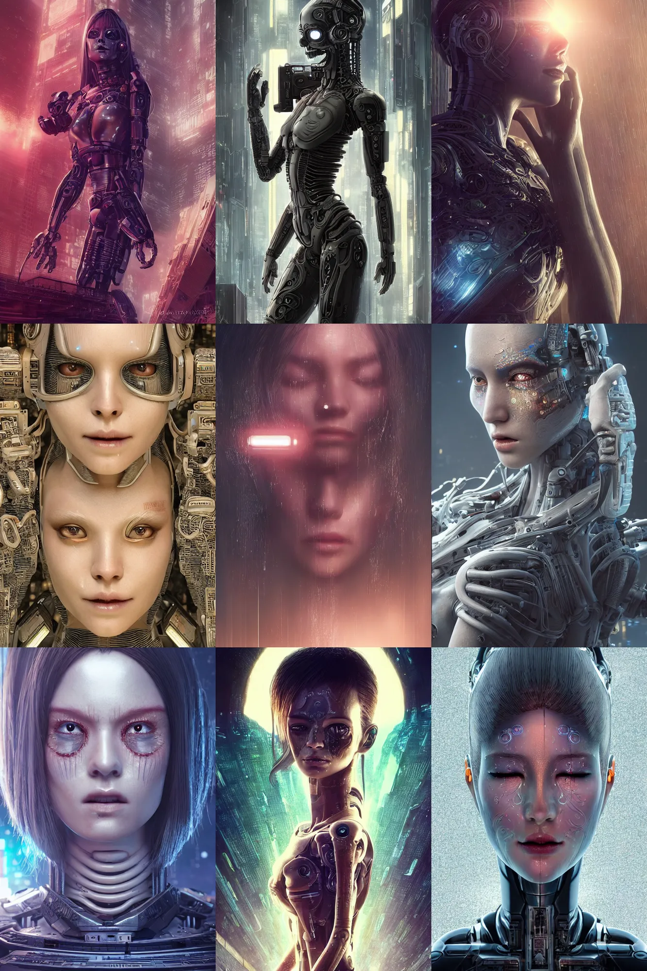 Prompt: ultra detailed, beautiful crying! female android!, intricate, photorealistic!, octane render, concept art, cinematic, interstellar, sharp, cyberpunk, bladerunner 2 0 4 7, 8 k, el dia los muertos, by angus mckie, moebius!, kuciara, stanley lau, ociacia, artgerm, rutkowski, mucha