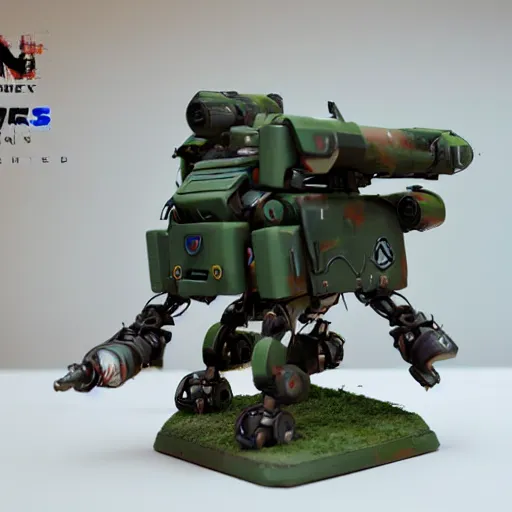 Prompt: beautifully painted 3 d printed wargaming miniature of a battletech atlas battlemech, product introduction photos, 4 k