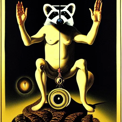 Prompt: racoon - hierophant blessing people in style of dali