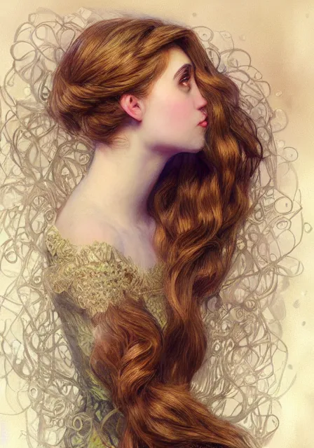 Image similar to rapunzel, intricate, elegant, highly detailed, digital painting, artstation, concept art, smooth, sharp focus, illustration, pre - raphaelite style, monet, mucha,