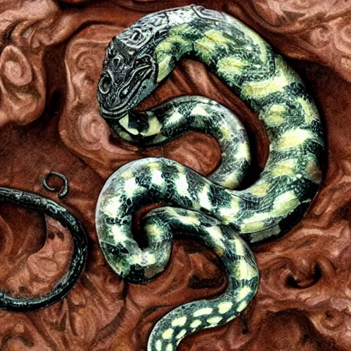 Image similar to serpent king : : grubby, volatile, highly detailed, maximalist : : obsidian carving : :