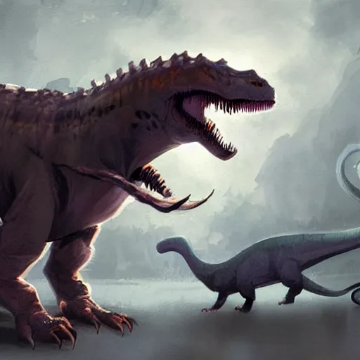 Prompt: a dinosaur fused with a cat by greg rutkowski