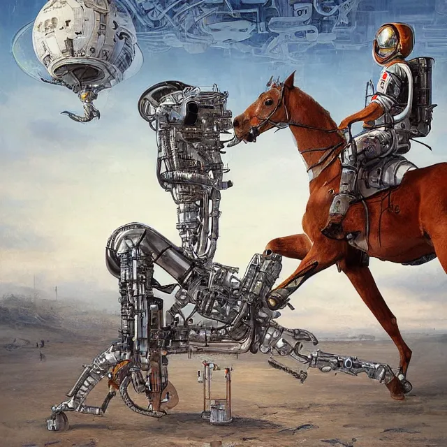 Image similar to astronaut crawling on knees, horse on top, industrial sci - fi, by mandy jurgens, ernst haeckel, james jean