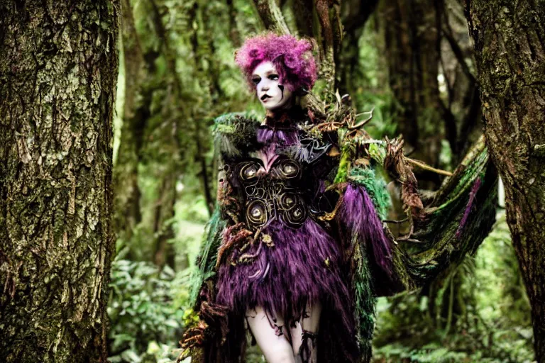 Image similar to fantasy mystical forestfolk cyberpunk dryad fashion zine photography