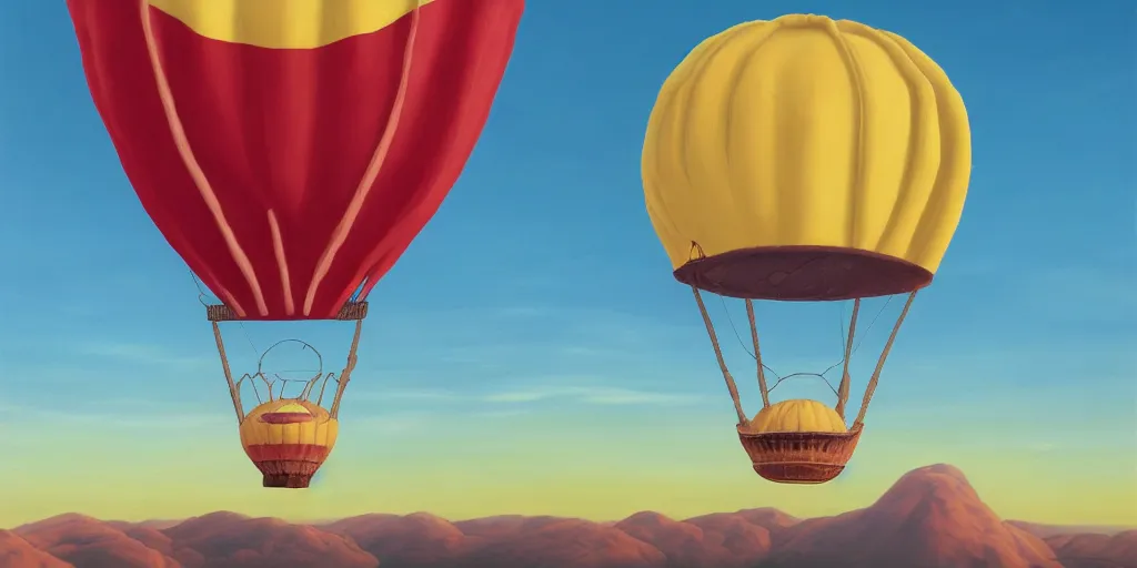 Image similar to a surreal painting of a hot air balloon made from an inflated SpongeBob SquarePants | unreal engine: .4