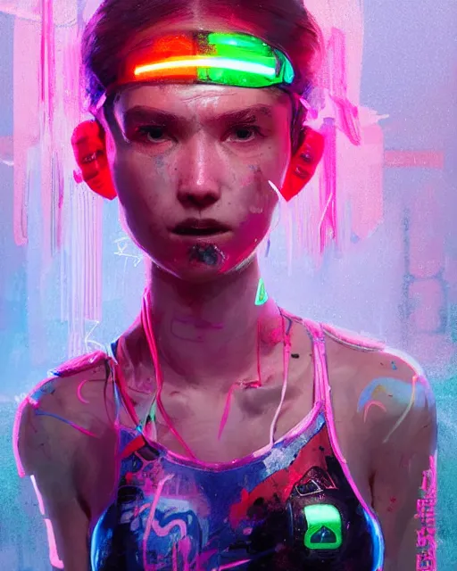 Prompt: detailed portrait Neon boxer Girl, cyberpunk futuristic neon, reflective crop top and shorts, boxing gloves, decorated with traditional Japanese ornaments by Ismail inceoglu dragan bibin hans thoma greg rutkowski Alexandros Pyromallis Nekro Rene Maritte Illustrated, Perfect face, fine details, realistic shaded, fine-face, pretty face
