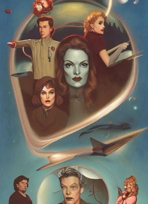 Prompt: twin peaks poster art, old retro pulp, by michael whelan, rossetti bouguereau, artgerm, nostalgic, old fashioned, david bowie floating through the cosmo outer space