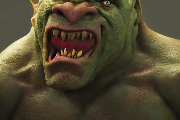 Image similar to realistic portrait photo of a happy orc. high resolution color photo, times magazine 2 0 2 1