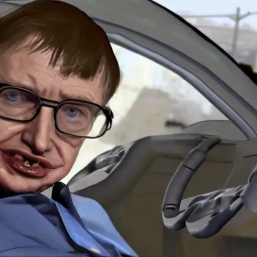 Image similar to stephen hawking in gta v, gameplay footage
