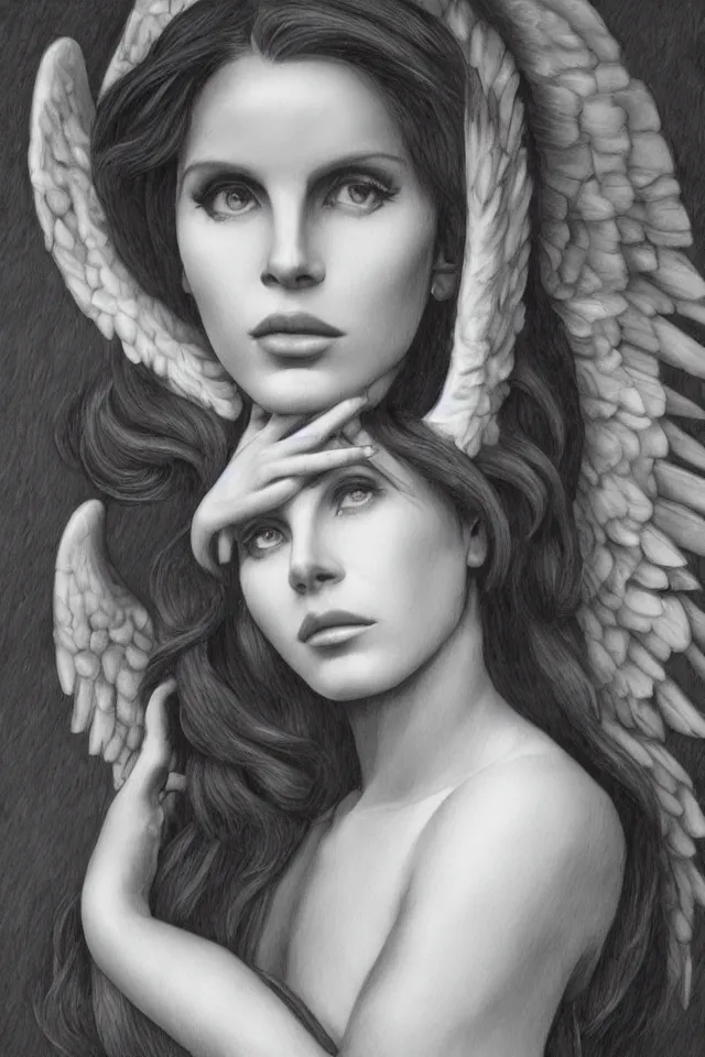 Image similar to lana del rey as the angel of death in the style of michelangelo, artistic, highly detailed